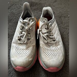 Hoka Women's Athletic Shoes White with Pink and Orange Accents